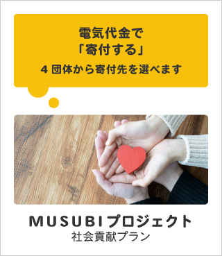 電気代金で「寄付する」｜4団体から寄付先を選べます｜MUSUBIプロジェクト｜社会貢献プラン