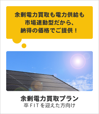 余剰電力買取も電力供給も市場連動型だから、納得の価格でご提供！｜卒FITを迎えた方向け｜余剰電力買取プラン
